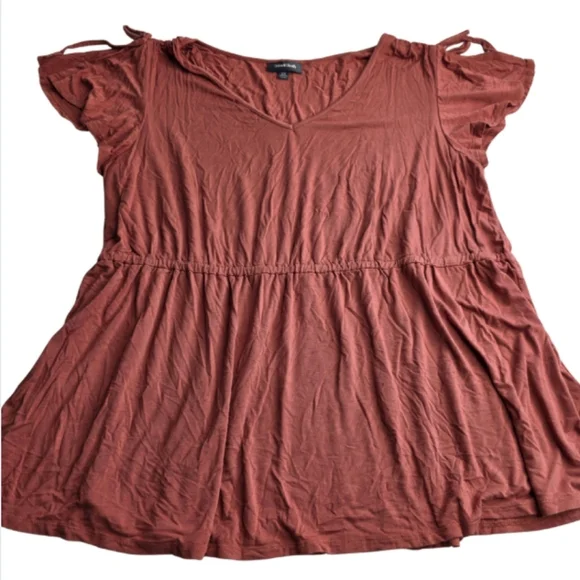 ModCloth 2X Dusty Rose/ Mauve Short Flutter Tie Sleeves Top Cd-2980 - Picture 2 of 6